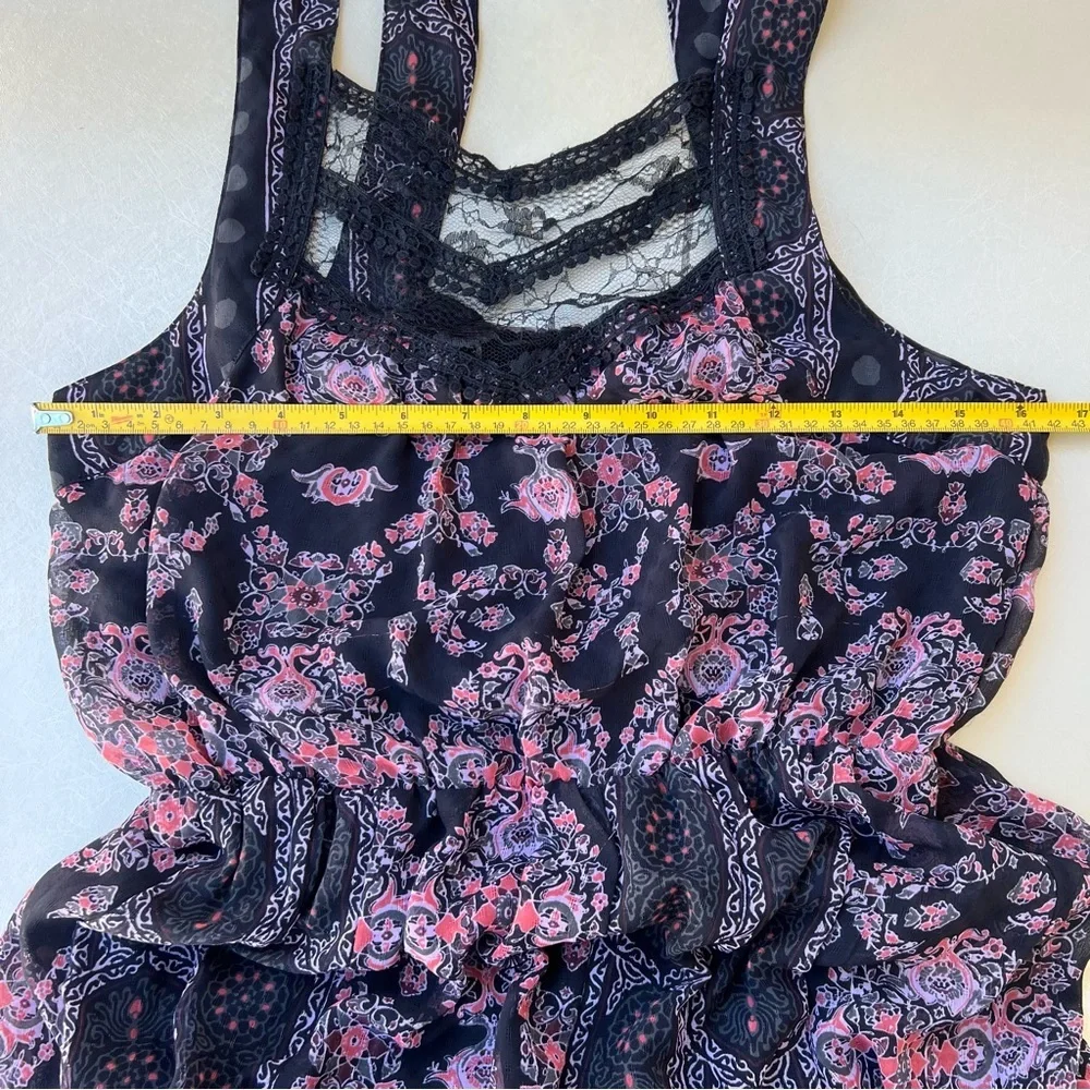 Free People Black and Pink Boho Lace-Trim Maxi Dress Women Size 4